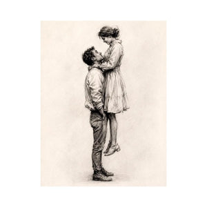 Minimalist romantic couple sketch canvas art for elegant bedroom and modern living room decor.