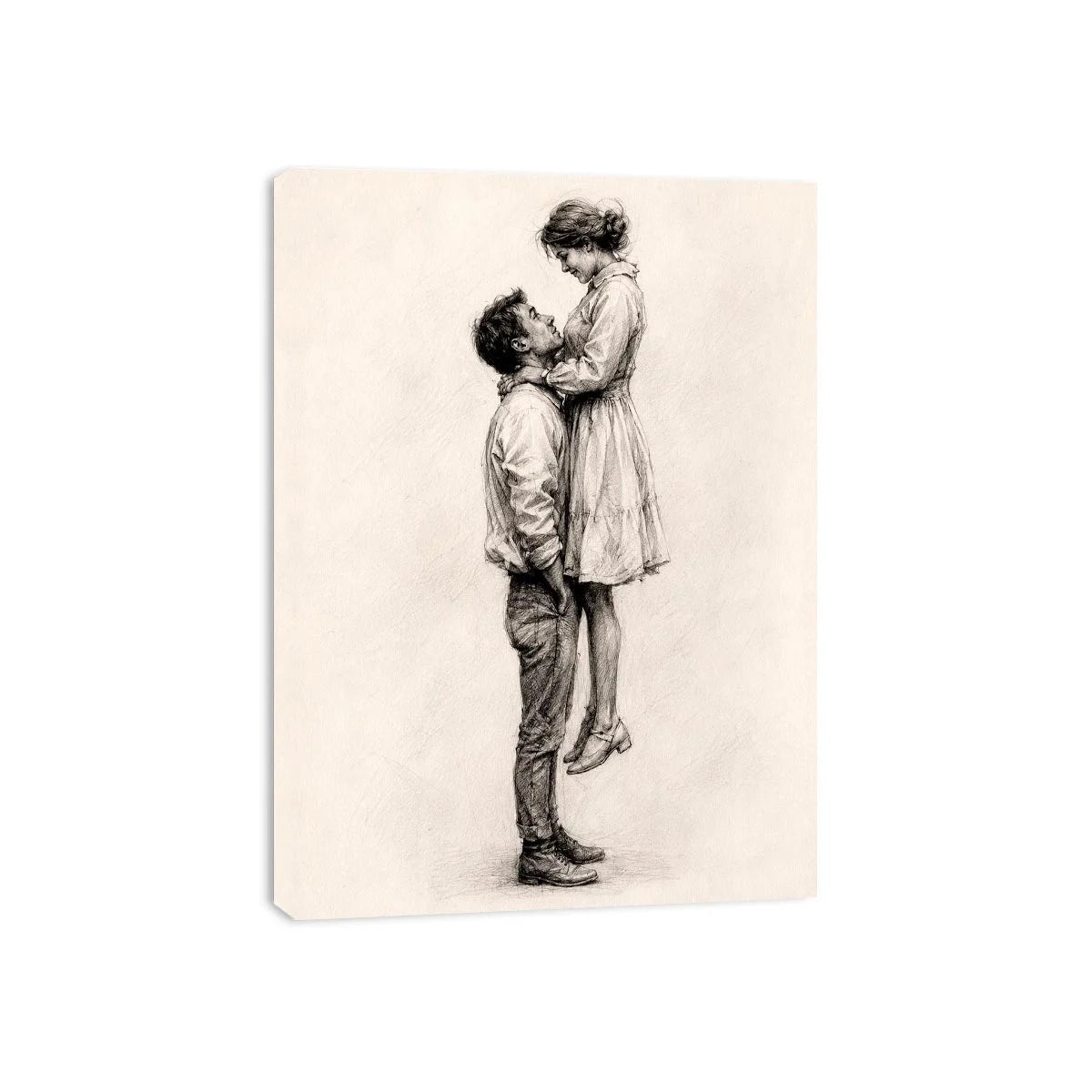 Minimalist romantic couple sketch canvas art for elegant bedroom and modern living room decor.