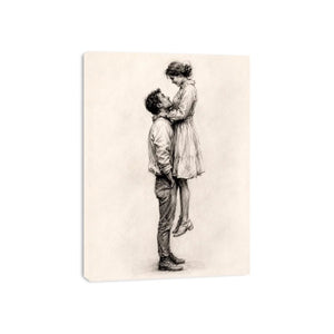 Minimalist romantic couple sketch canvas art for elegant bedroom and modern living room decor.