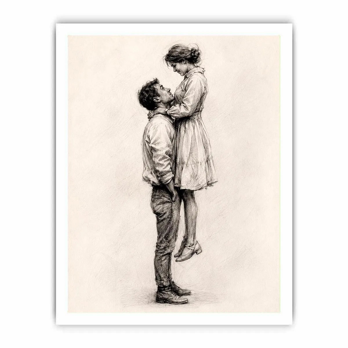 Minimalist romantic couple sketch canvas art for elegant bedroom and modern living room decor.