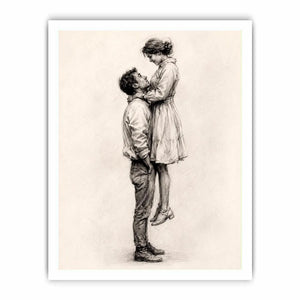 Minimalist romantic couple sketch canvas art for elegant bedroom and modern living room decor.