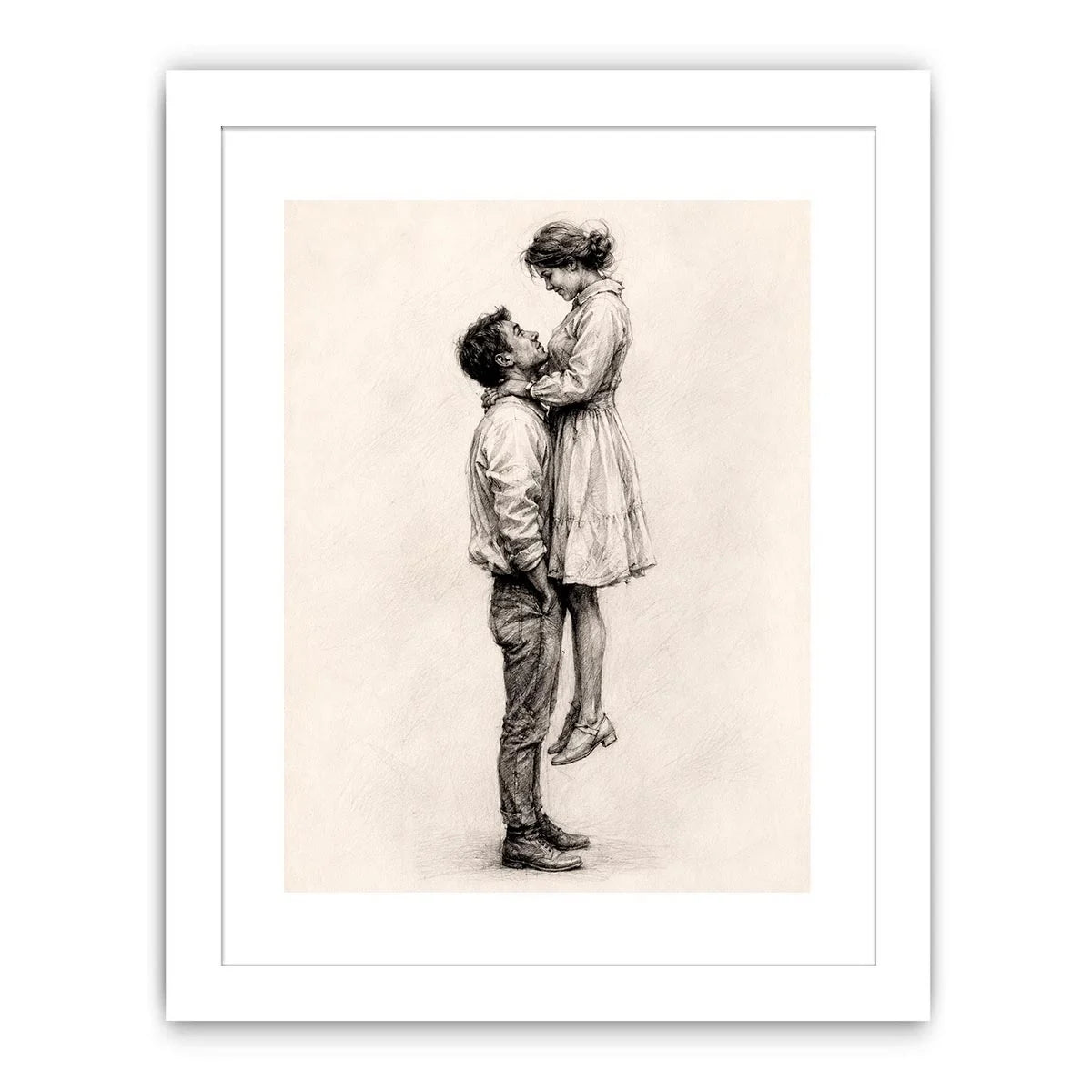 Minimalist romantic couple sketch canvas art for elegant bedroom and modern living room decor.