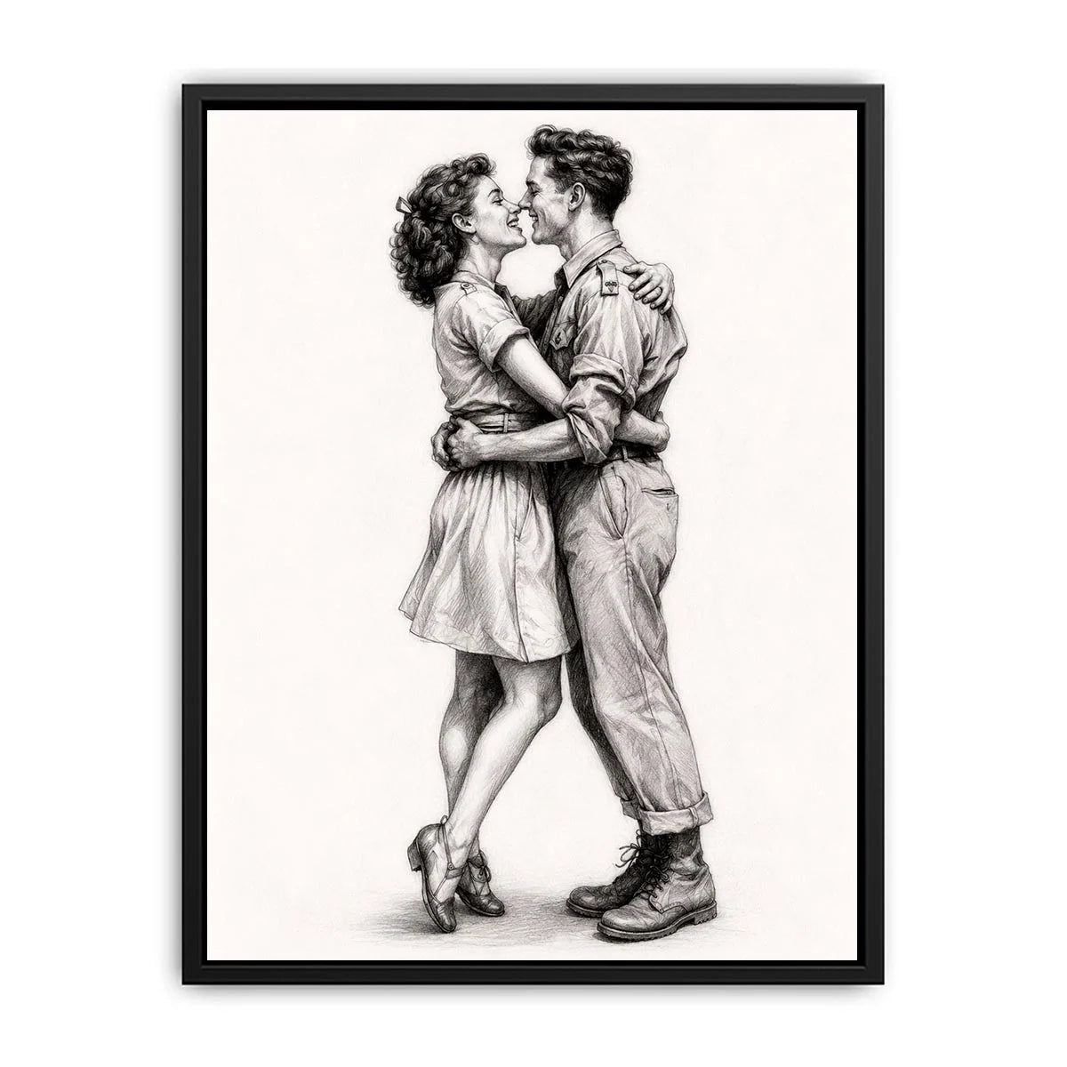 Vintage romantic couple sketch canvas art for elegant bedroom and modern living room decor.