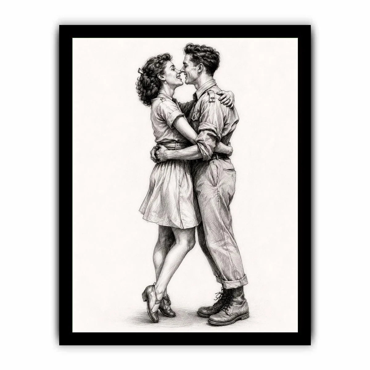 Vintage romantic couple sketch canvas art for elegant bedroom and modern living room decor.