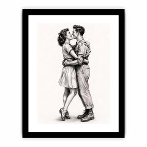 Vintage romantic couple sketch canvas art for elegant bedroom and modern living room decor.