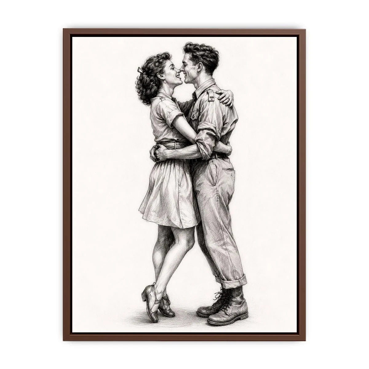 Vintage romantic couple sketch canvas art for elegant bedroom and modern living room decor.