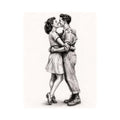 Vintage romantic couple sketch canvas art for elegant bedroom and modern living room decor.