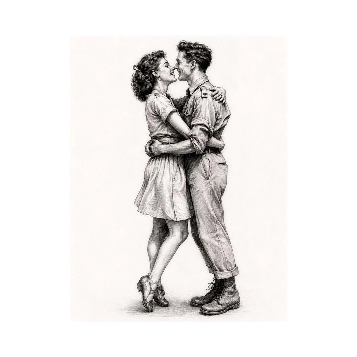Vintage romantic couple sketch canvas art for elegant bedroom and modern living room decor.