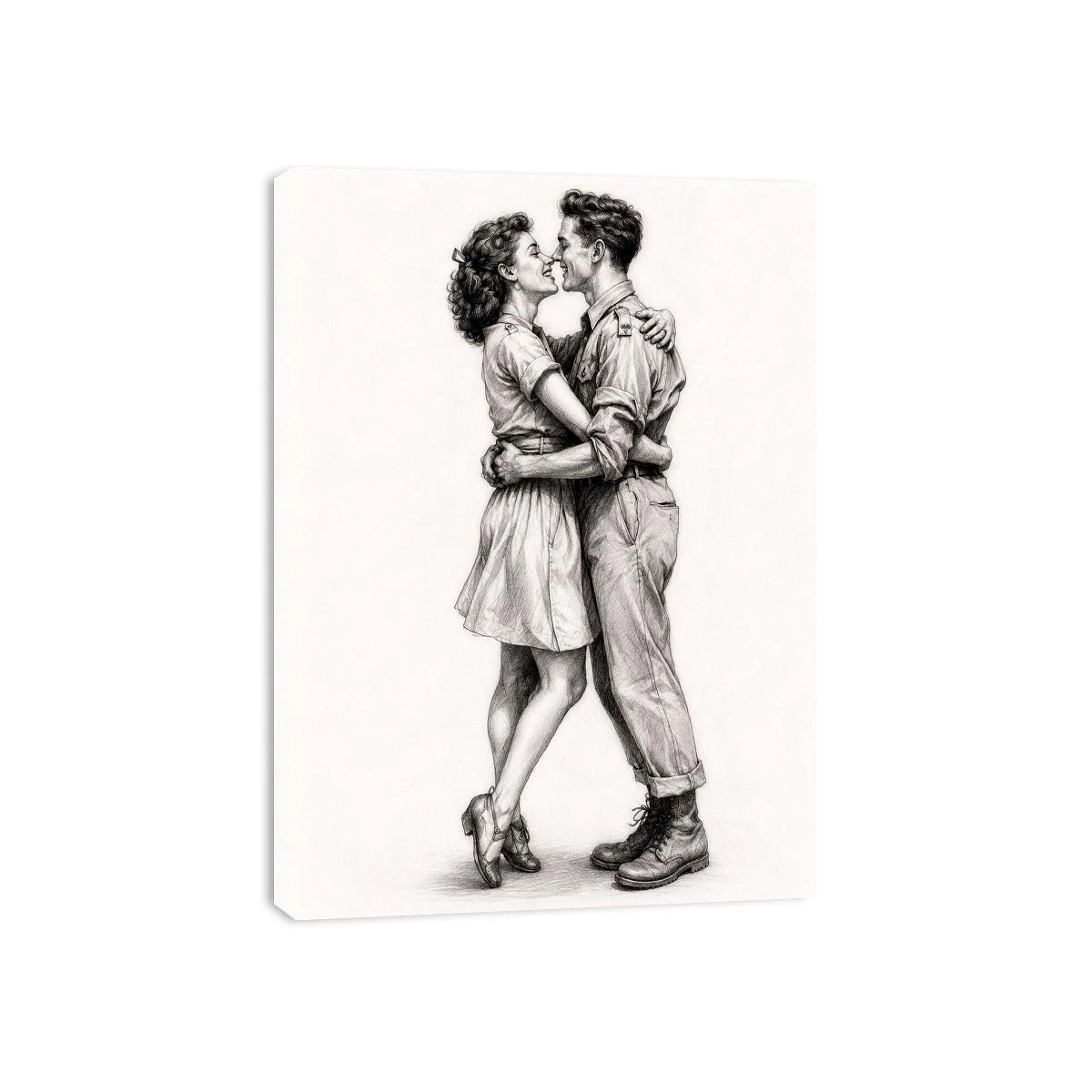 Vintage romantic couple sketch canvas art for elegant bedroom and modern living room decor.