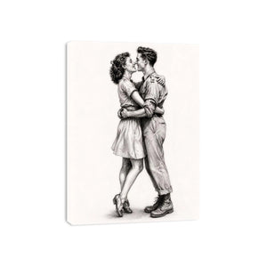 Vintage romantic couple sketch canvas art for elegant bedroom and modern living room decor.