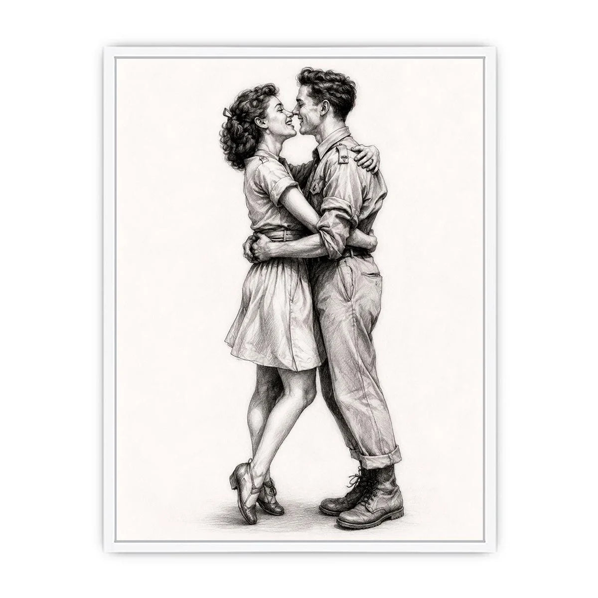 Vintage romantic couple sketch canvas art for elegant bedroom and modern living room decor.