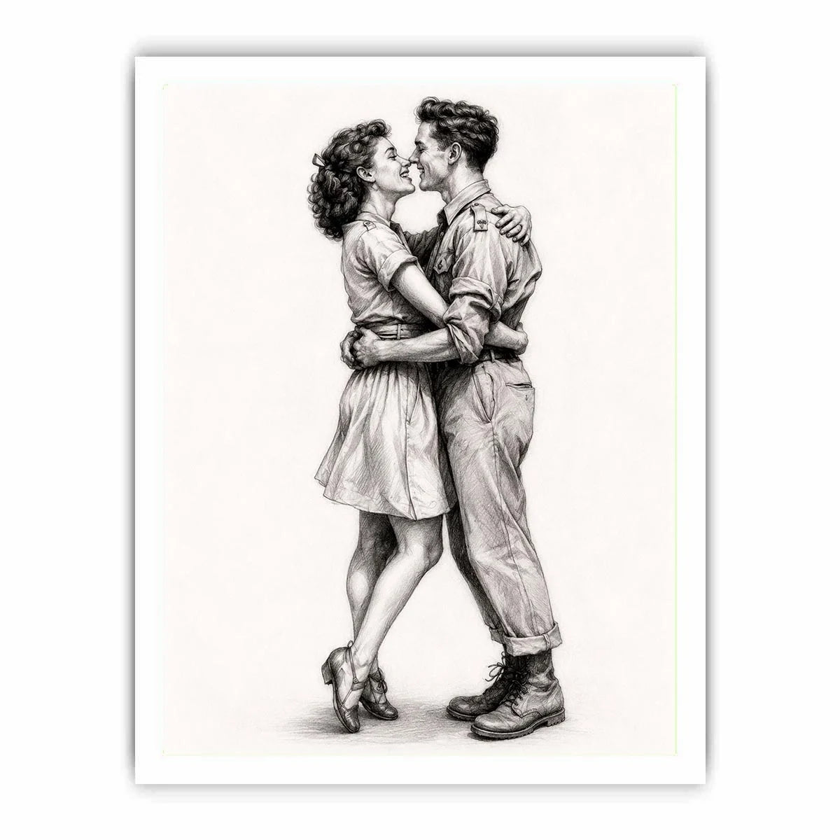 Vintage romantic couple sketch canvas art for elegant bedroom and modern living room decor.