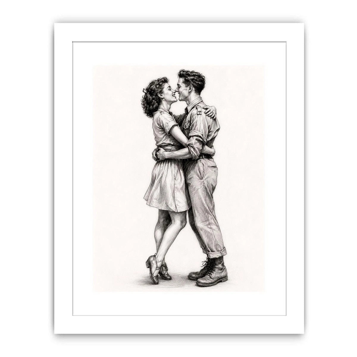 Vintage romantic couple sketch canvas art for elegant bedroom and modern living room decor.