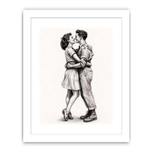 Vintage romantic couple sketch canvas art for elegant bedroom and modern living room decor.