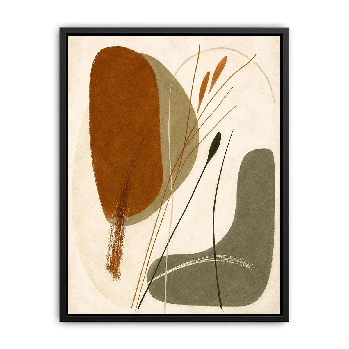 Earthy botanical abstract canvas art for Japandi living room and modern bedroom decor.