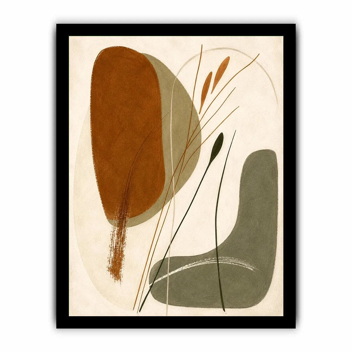 Earthy botanical abstract canvas art for Japandi living room and modern bedroom decor.