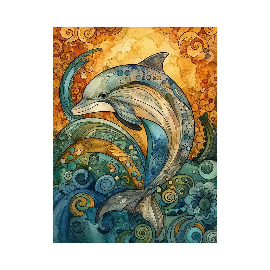 Colorful dolphin coastal canvas art for beach house, nursery, and playful modern decor.
