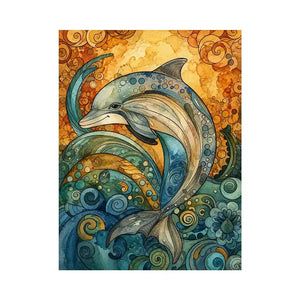 Colorful dolphin coastal canvas art for beach house, nursery, and playful modern decor.