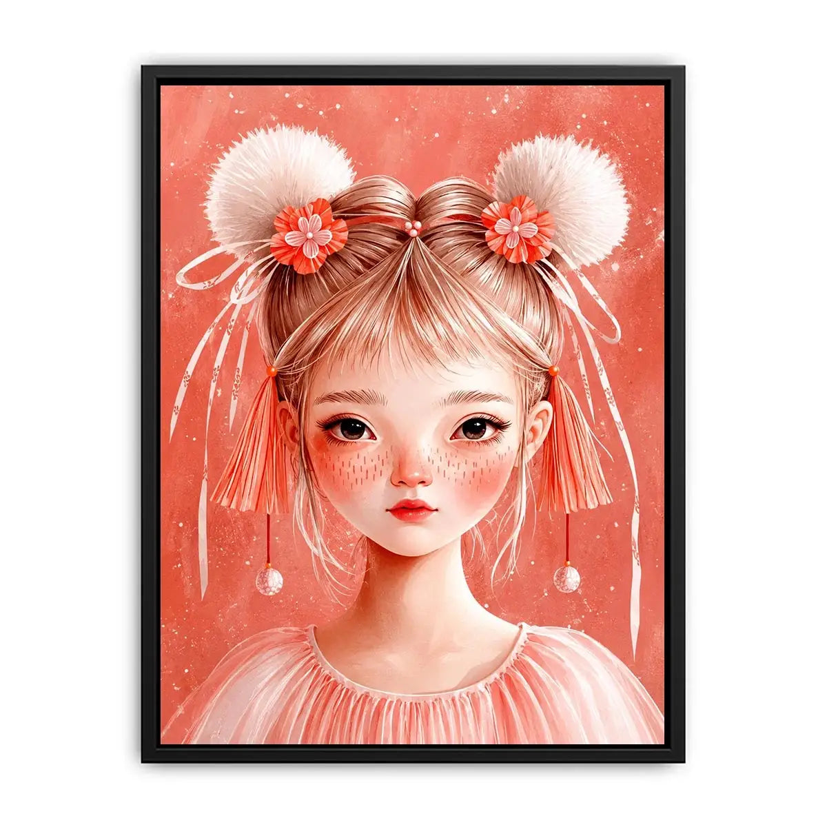 Pastel pink girl portrait canvas art for nursery or girls bedroom decor.