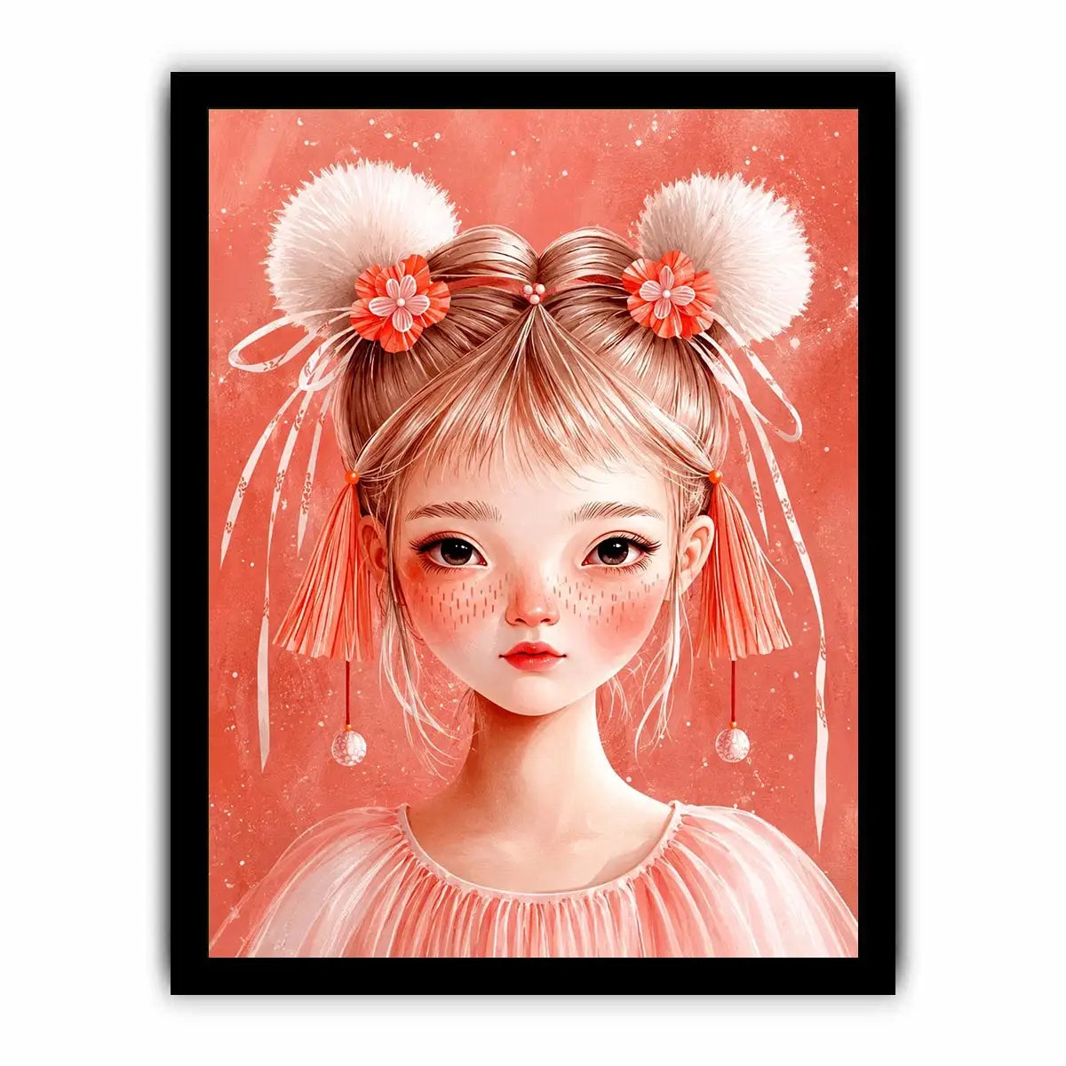 Pastel pink girl portrait canvas art for nursery or girls bedroom decor.