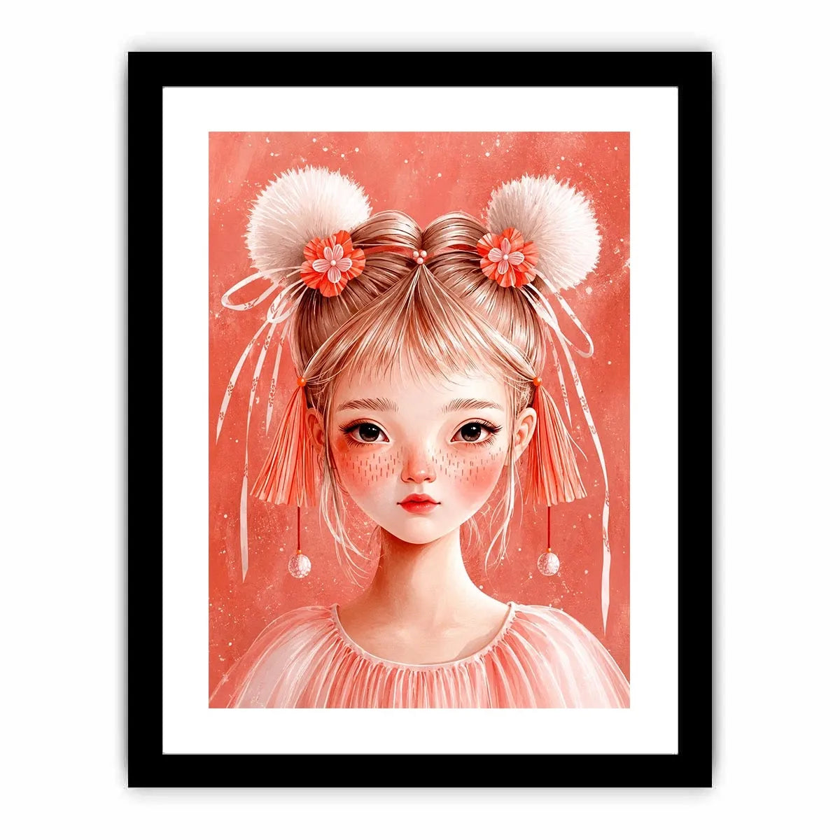Pastel pink girl portrait canvas art for nursery or girls bedroom decor.