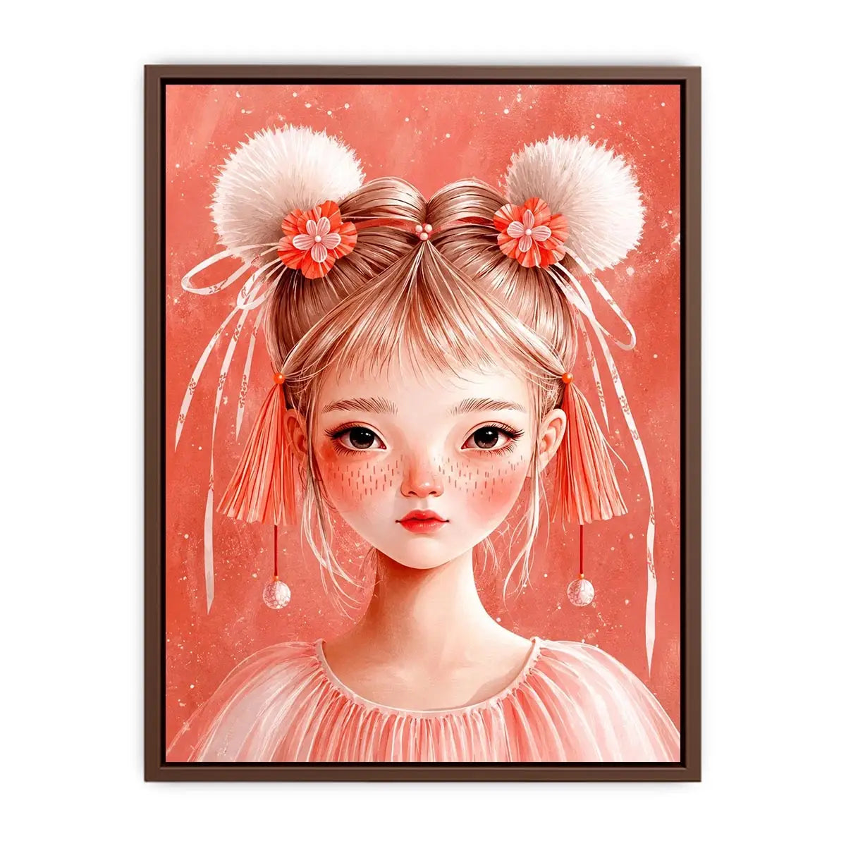 Pastel pink girl portrait canvas art for nursery or girls bedroom decor.