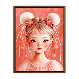 Pastel pink girl portrait canvas art for nursery or girls bedroom decor.