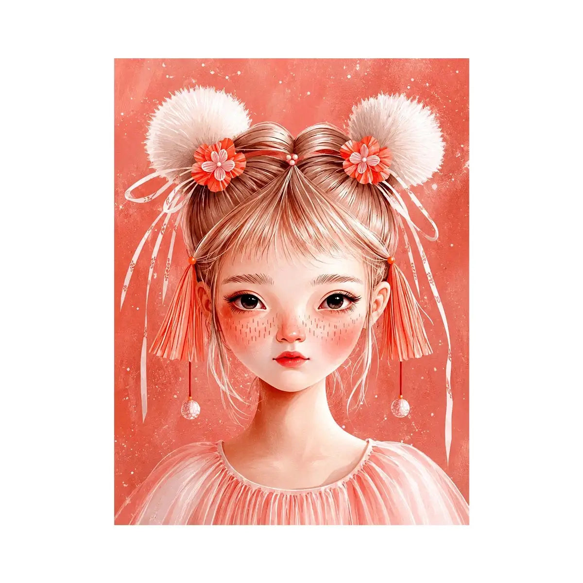 Pastel pink girl portrait canvas art for nursery or girls bedroom decor.