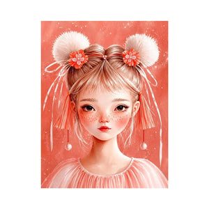 Pastel pink girl portrait canvas art for nursery or girls bedroom decor.