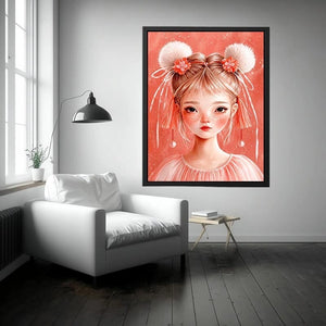 Pastel pink girl portrait canvas art for nursery or girls bedroom decor.