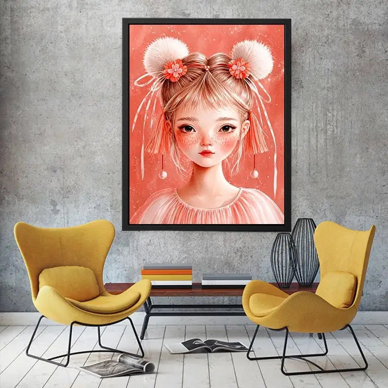 Pastel pink girl portrait canvas art for nursery or girls bedroom decor.