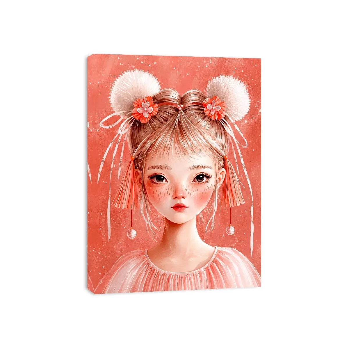 Pastel pink girl portrait canvas art for nursery or girls bedroom decor.