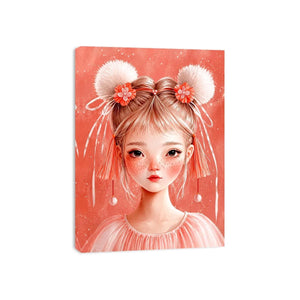 Pastel pink girl portrait canvas art for nursery or girls bedroom decor.