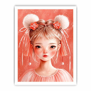 Pastel pink girl portrait canvas art for nursery or girls bedroom decor.