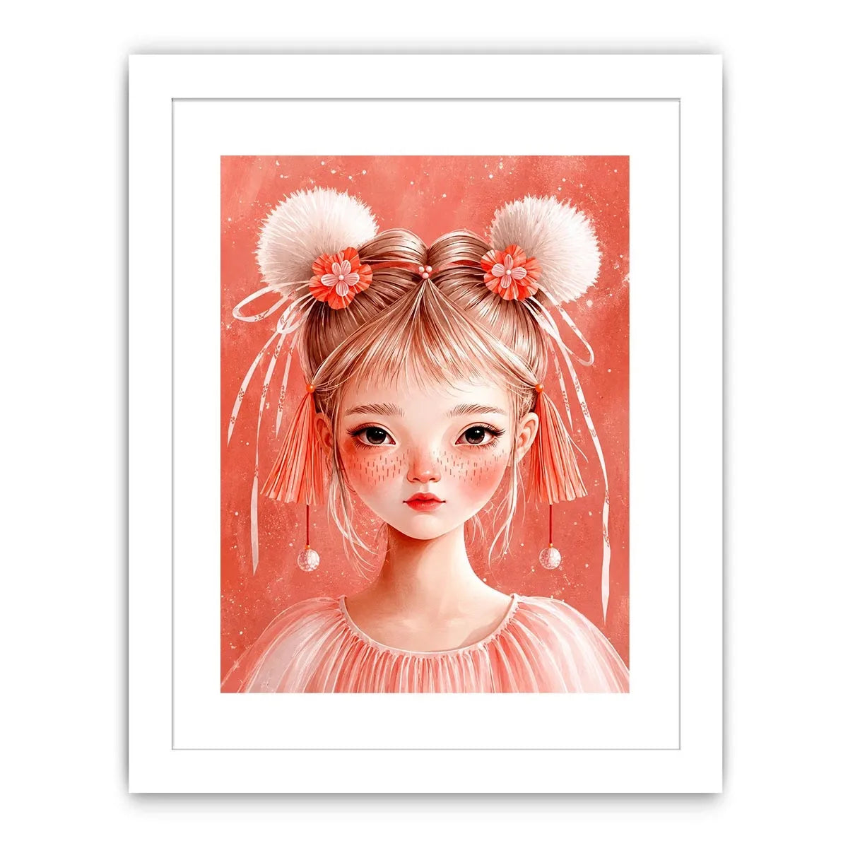 Pastel pink girl portrait canvas art for nursery or girls bedroom decor.