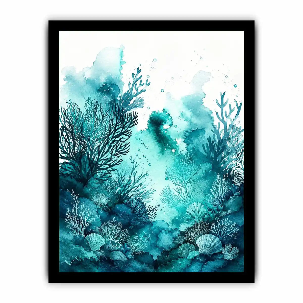Seafoam coral watercolor canvas art for serene coastal bathroom or bedroom decor.