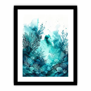 Seafoam coral watercolor canvas art for serene coastal bathroom or bedroom decor.