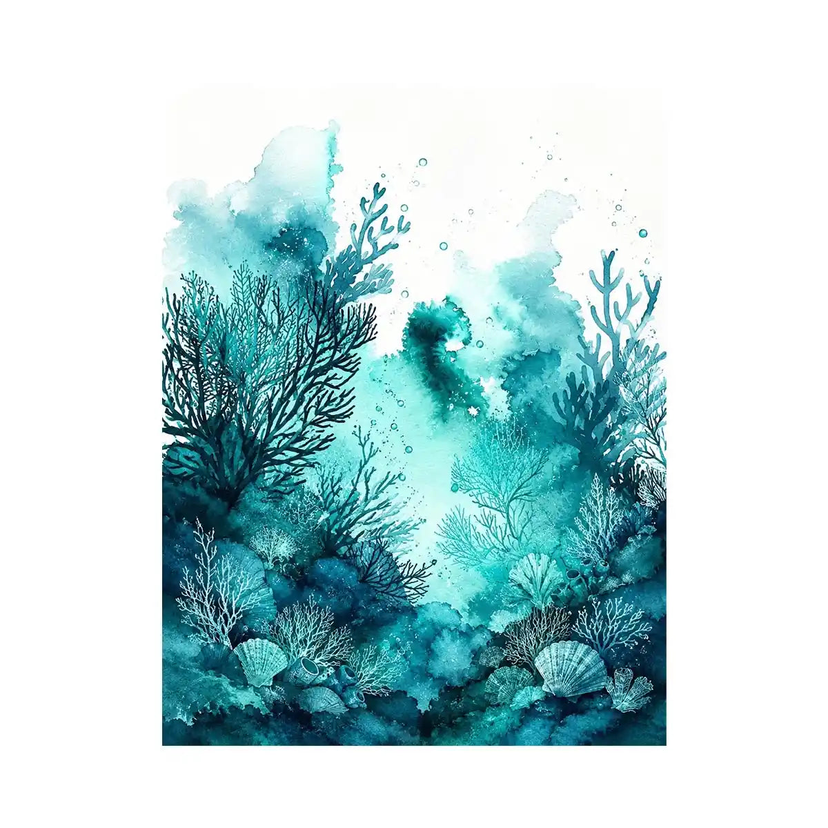Seafoam coral watercolor canvas art for serene coastal bathroom or bedroom decor.