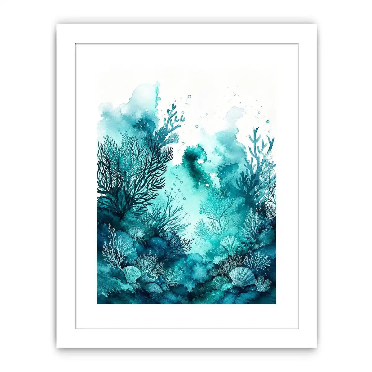 Seafoam coral watercolor canvas art for serene coastal bathroom or bedroom decor.