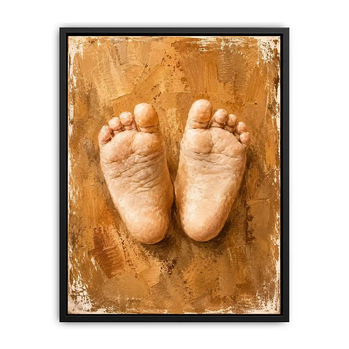 Neutral baby footprints canvas art for warm nursery and family room decor.