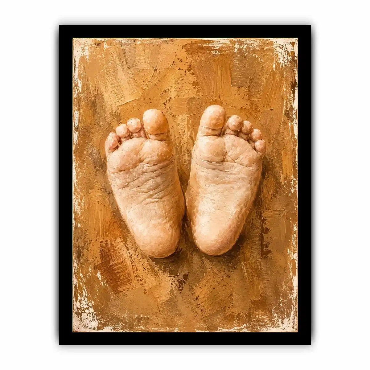 Neutral baby footprints canvas art for warm nursery and family room decor.