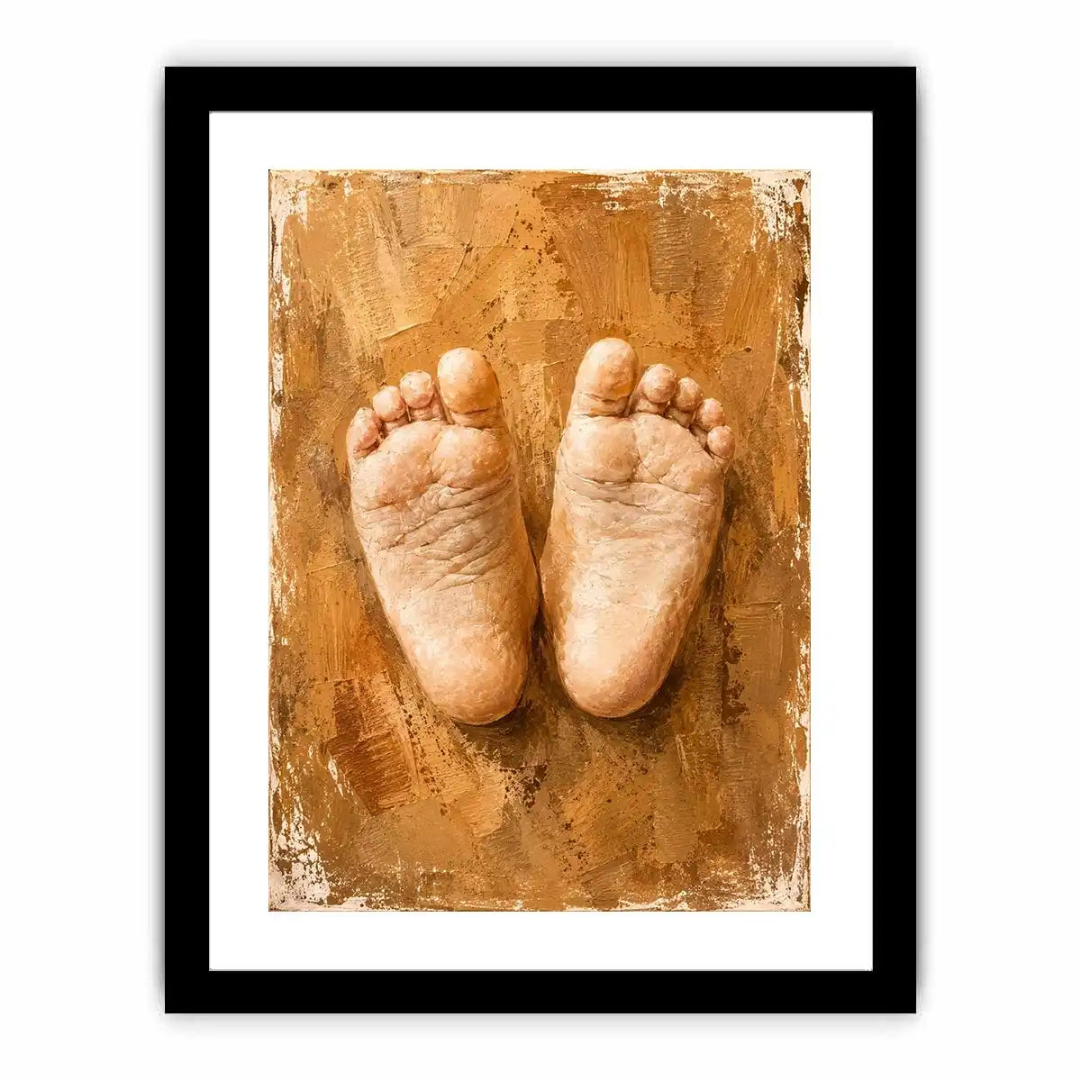 Neutral baby footprints canvas art for warm nursery and family room decor.