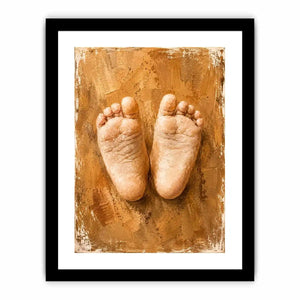 Neutral baby footprints canvas art for warm nursery and family room decor.