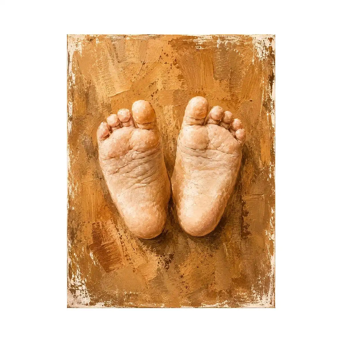 Neutral baby footprints canvas art for warm nursery and family room decor.