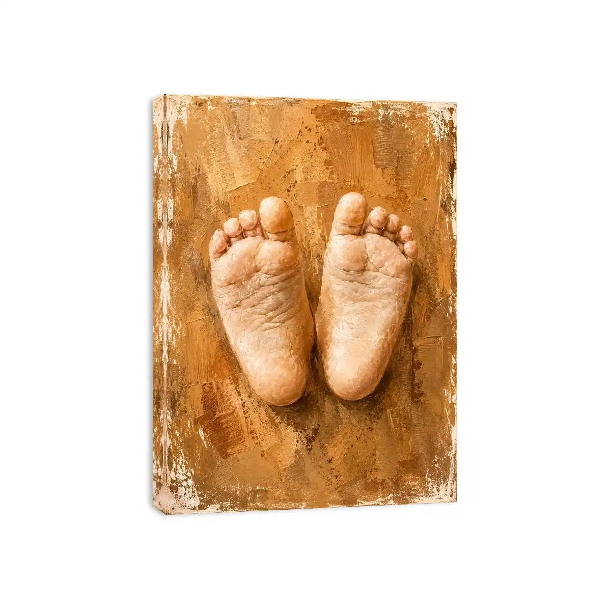 Neutral baby footprints canvas art for warm nursery and family room decor.