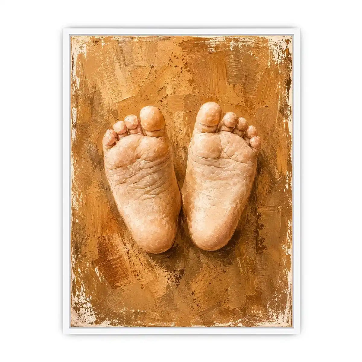 Neutral baby footprints canvas art for warm nursery and family room decor.