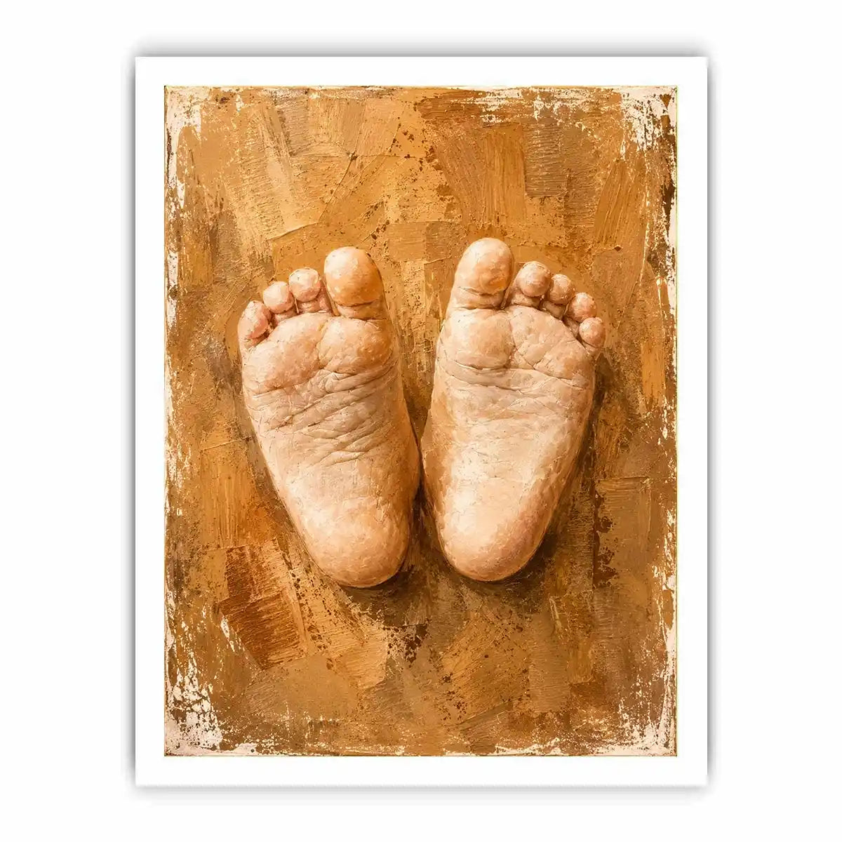Neutral baby footprints canvas art for warm nursery and family room decor.