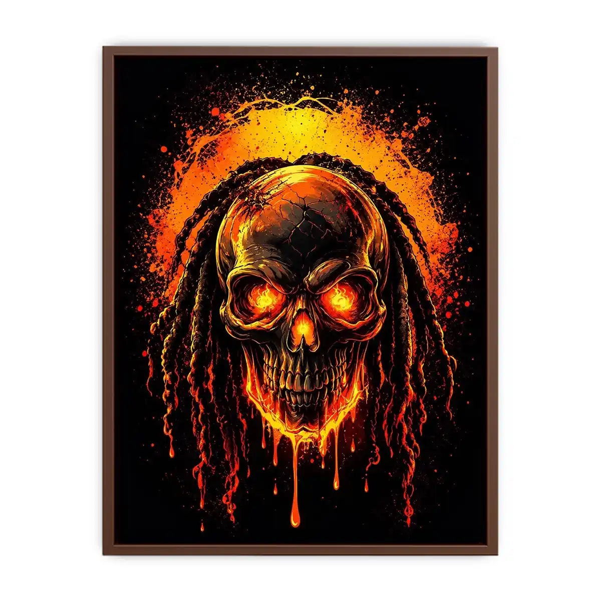 Flaming skull graffiti canvas art for dramatic gaming room or man cave decor.