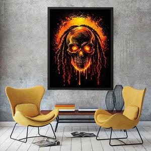 Flaming skull graffiti canvas art for dramatic gaming room or man cave decor.