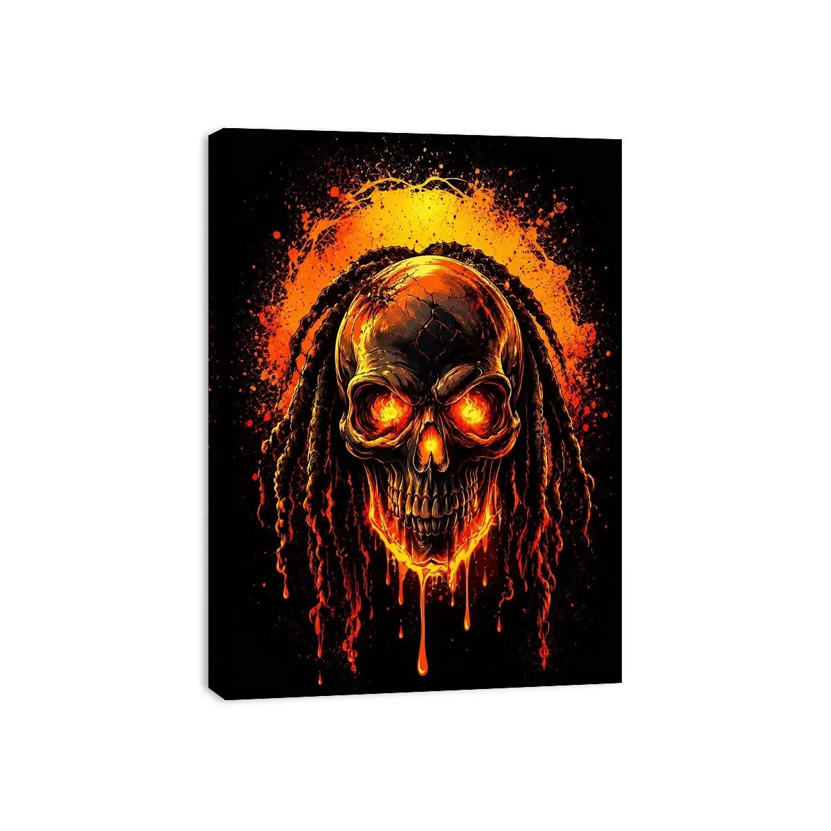 Flaming skull graffiti canvas art for dramatic gaming room or man cave decor.